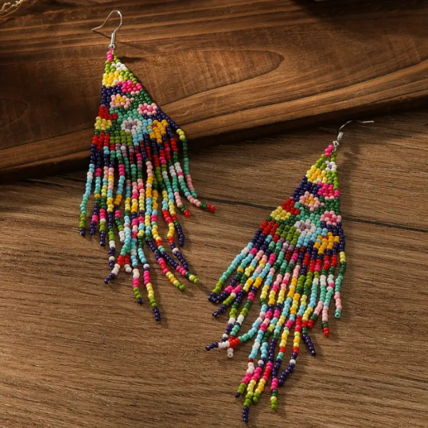 Handmade Beaded Drop Earrings Colorful Tassel Design Earrings Vintage Bohemian Style Personality Female Ear Decor For Vocation