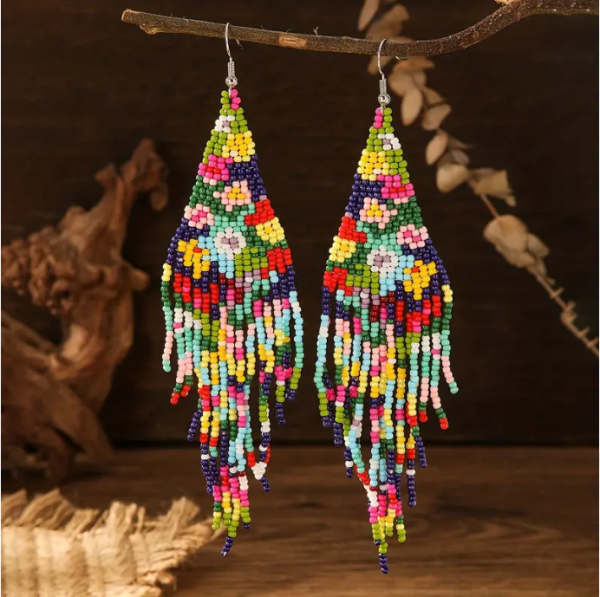 Handmade Beaded Drop Earrings Colorful Tassel Design Earrings Vintage Bohemian Style Personality Female Ear Decor For Vocation - Image 3