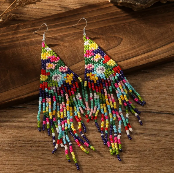 Handmade Beaded Drop Earrings Colorful Tassel Design Earrings Vintage Bohemian Style Personality Female Ear Decor For Vocation - Image 4