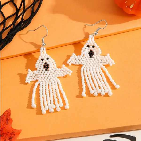 Halloween Beaded Ghost Design Dangle Earrings Bohemian Party Style Adorable Gift For Women Girls Halloween Earrings