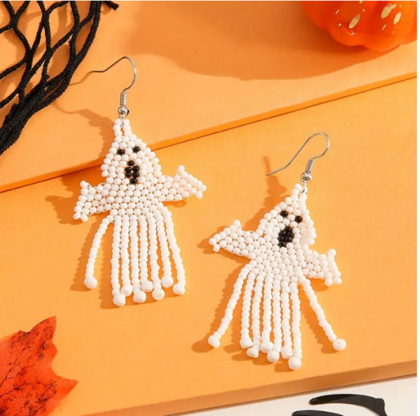 Halloween Beaded Ghost Design Dangle Earrings Bohemian Party Style Adorable Gift For Women Girls Halloween Earrings - Image 3
