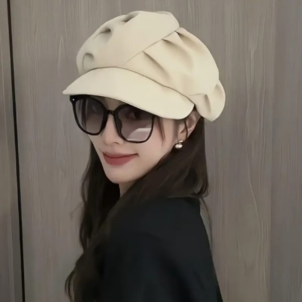 Elegant Solid Color Newsboy Hats Cloud Pleated Berets Classic French Style Octagonal Hats For Women