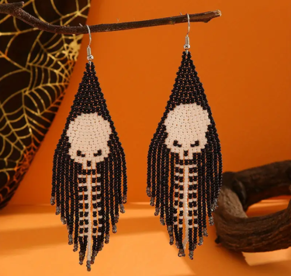 Ghost Pattern Beaded Tassel Design Dangle Earrings Cartoon Vocation Style Halloween Ear Ornaments Female Gift - Image 2