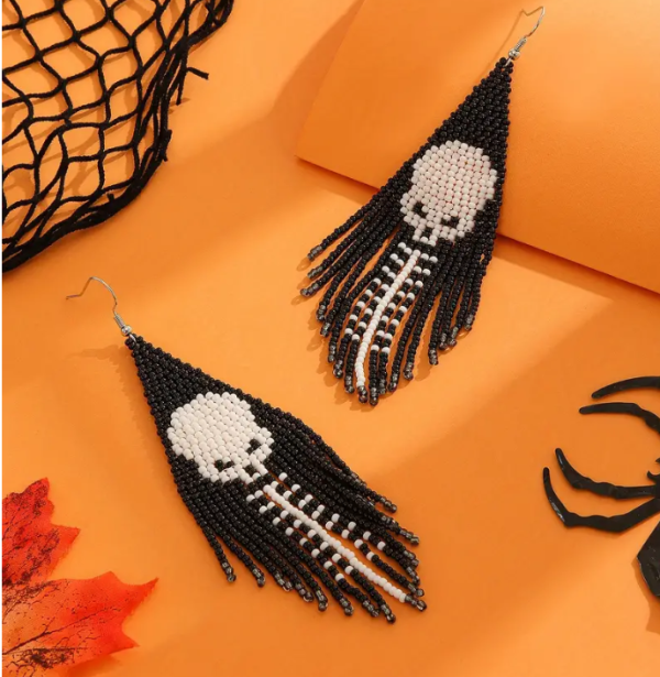 Ghost Pattern Beaded Tassel Design Dangle Earrings Cartoon Vocation Style Halloween Ear Ornaments Female Gift - Image 4